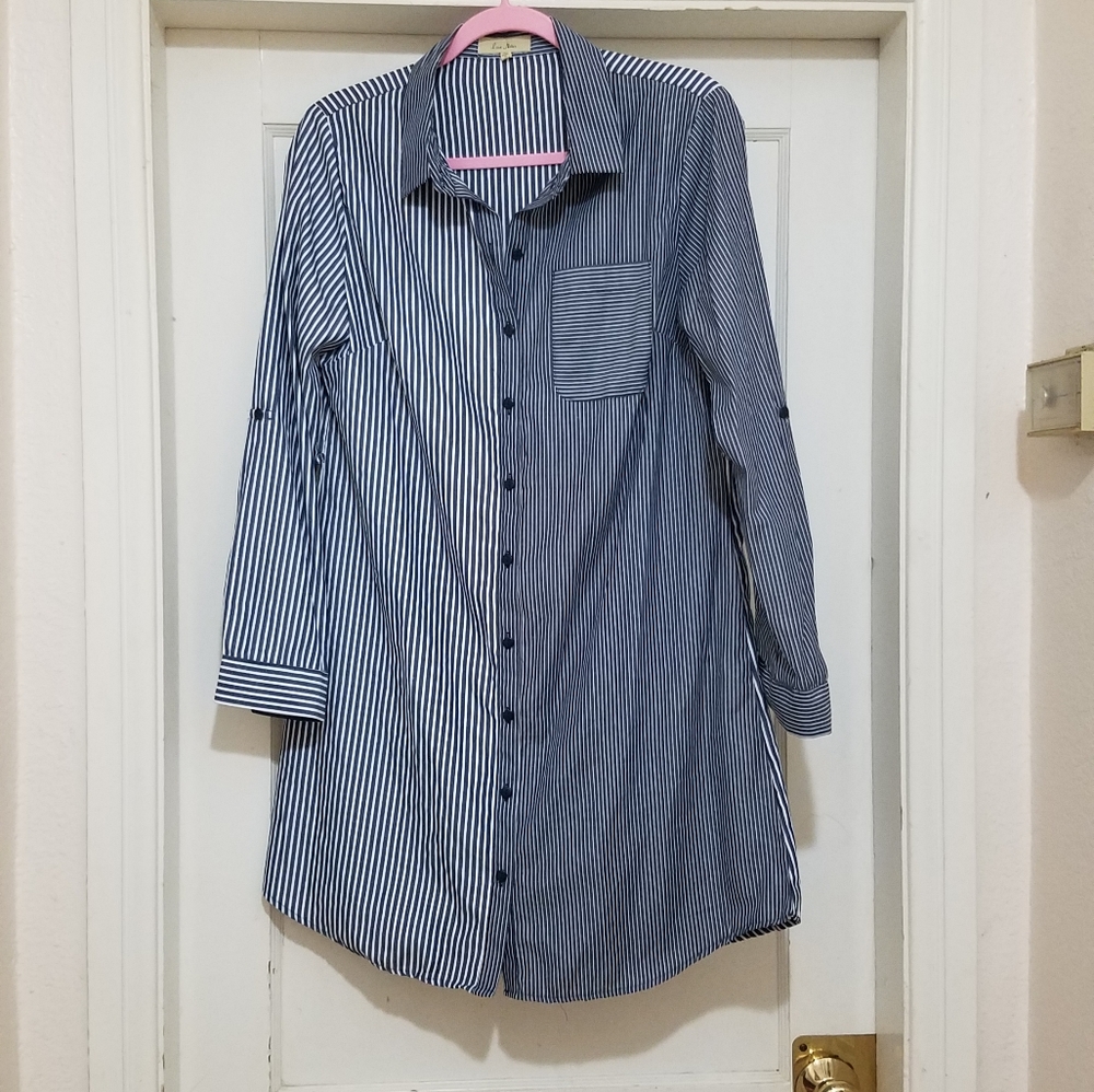 Women's shirt dress striped long sleeve size L